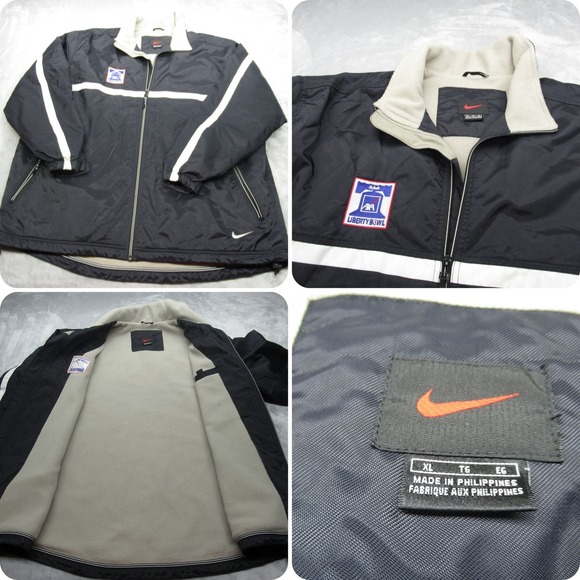 Nike Jacket Men XL Black Fullzip Water Resistant Wind Fleece Lined Logo 90 VTG - Picture 1 of 15